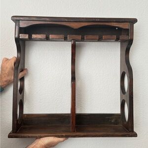 vintage wall-mounted wooden wine and stemware Bottle / 6 Glass Wine Rack / Shelf